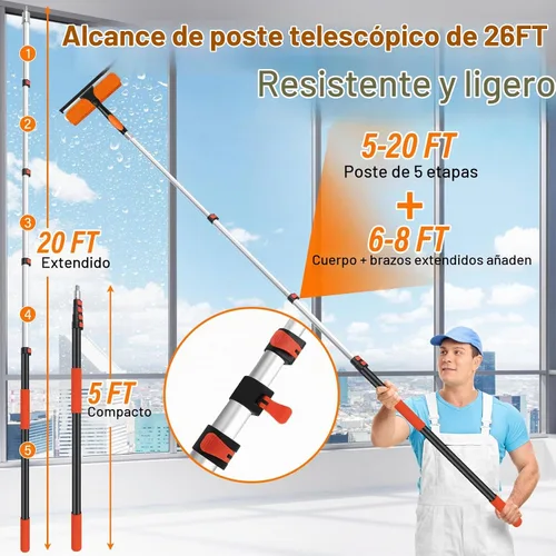 Vista 2 de Kit de limpieza de plumero de alto alcance de 26 pies con poste