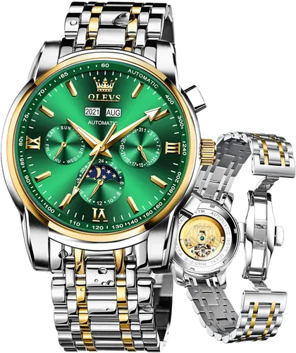 Vista 8 de OLEVS Relojes mecánicos automáticos para hombre, cuerda automática, impermeable, acero inoxidable, relojes de pulsera para hombre, reloj de lujo