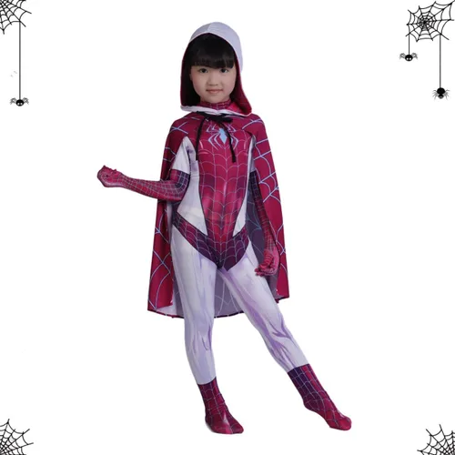 Vista 2 de MAYAIO Disfraz de superhéroe fantasma para niñas, disfraz de Halloween, cosplay, traje completo con capa, conjunto completo