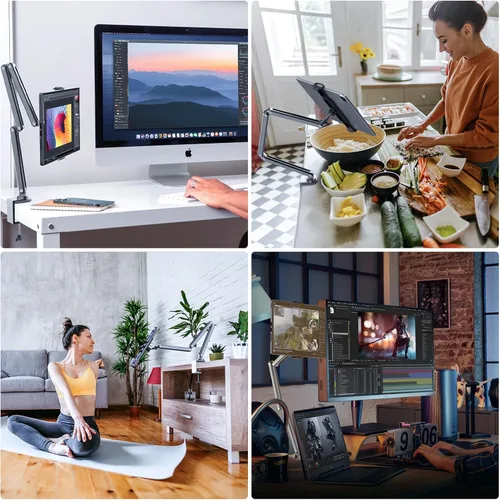 Vista 6 de KU XIU Soporte para Tablet de Escritorio, Soporte de Brazo Plegable de Aleación de Aluminio Compatible con iPad 10/9th, iPad 13/12.9/11" M3 M4 M5
