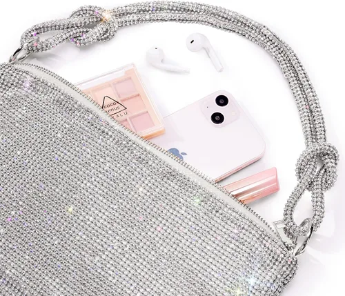 Vista 6 de WLLWOO WLLWOO Bolsos de mano con diamantes de imitación para mujer, bolsos de noche elegantes, bolsos cruzados brillantes para fiesta, club, boda