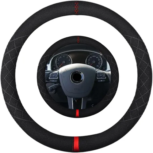 Vista 19 de Funda de volante de gamuza de 14 pulgadas, compatible con Tesla Model 3 Model Y, funda de volante deportiva de cuero gamuza antideslizante
