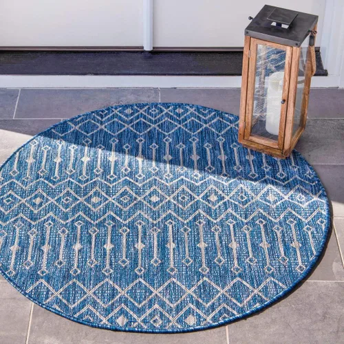 Vista 14 de Unique Loom Outdoor Trellis Collection - Alfombra de área con diseño de enrejado tribal (2 pies 2 pulgadas x 3 pies 1 pulgada, ovalada, azul/marfil)
