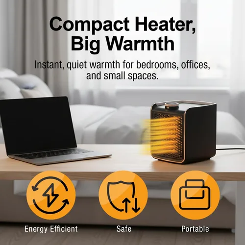 Vista 2 de Handy Heater Instant Heat - Calentador de Espacio con Tecnología de Cerámica Infundida con Cobre, 1200 Vatios, Calentador Portátil para Oficina