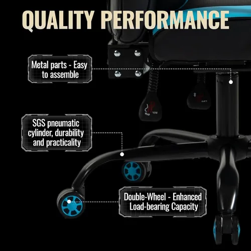 Vista 8 de Ergonomic Gaming Chair,Massage & Footrest,350lb Capacity,Breathable PU,Blue Multi-Function Desk Chair 2-Point Vibration Lumbar Support Height