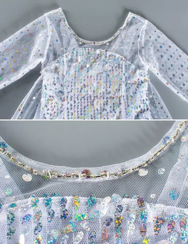 Vista 6 de Luxury Princess - Disfraz de princesa con capa larga brillante para niñas de 2 a 10 años para fiesta de cumpleaños