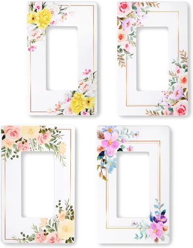 Vista 9 de Cubiertas decorativas para interruptor de luz, diseño floral clásico, placa de pared sin tornillos, placa de pared eléctrica de salida dúplex de una