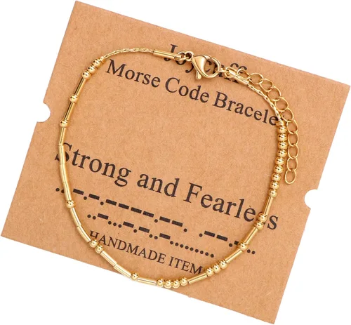 Vista 266 de JoycuFF Pulseras inspiradoras de código morse para mujeres, cuentas de plata, joyería con mantra de motivación, regalos para ella