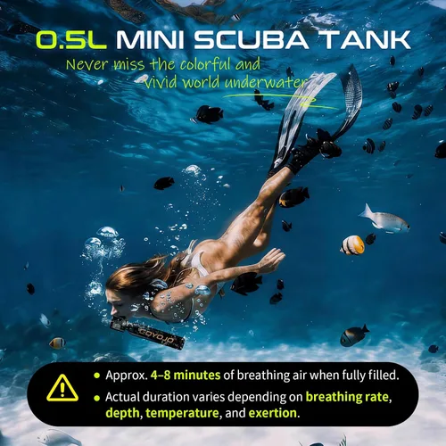 Vista 4 de GOYOJO Mini tanque de buceo de 1L con máscara – Tanque de aire de buceo portátil certificado DOT, presión máxima de 3000 PSI, botella pony