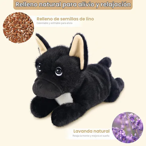 Vista 3 de SuzziPals Animales de peluche de perro negro calentables y refrigerables, lindos peluches de almohadilla térmica para microondas para calmar