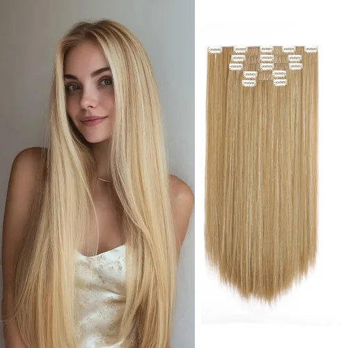 Vista 23 de Extensiones de cabello sintético con clip, color burdeos de 18 pulgadas de largo, invisibles, gruesas, extensiones de cabello lacio con clips, 5
