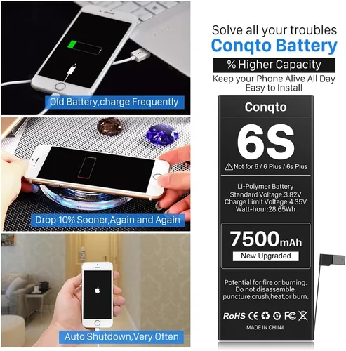 Vista 6 de [7500 mAh] Batería para iPhone 6S (nueva versión 2025), repuesto de batería de 0 ciclos de mayor capacidad mejorada para iPhone 6S modelo A1633
