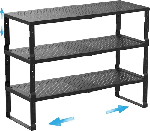 Vista 7 de Estante Expandible para Especias de Cocina, Organizador de Estantes de Almacenamiento Apilables, Estantería Ajustable para Gabinetes, Encimera, Negro