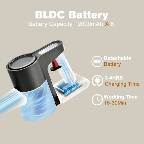 Vista 6 de Aspiradora inalámbrica, potente motor sin escobillas, aspiradora ligera 6 en 1, montaje en pared con pantalla LED y luz de mopa de motor para pelo