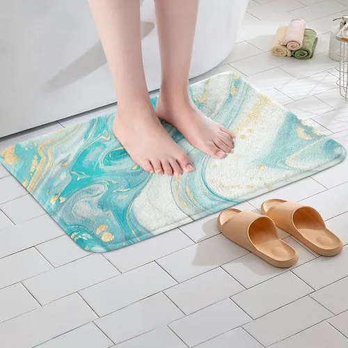 Vista 4 de Tapete de baño de mármol azul, para mujeres y niñas, decoración de arte abstracto, lavable a máquina, tapete de baño para baño, dormitorio, bañera