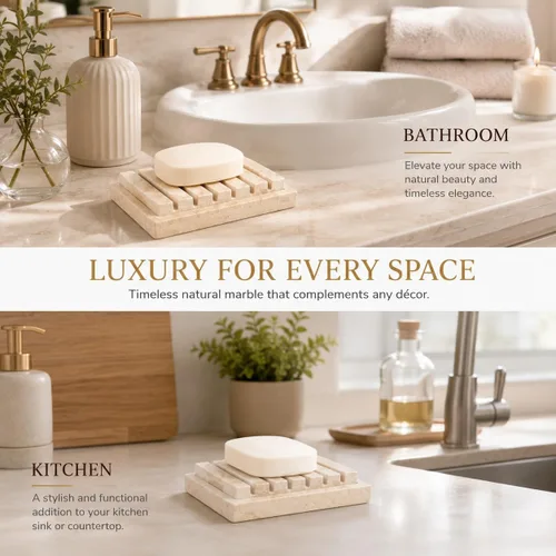 Vista 5 de Creative Home Jabonera de mano de mármol de champán natural, bandeja de jabón para baño, encimera de baño, fregadero de cocina, organizador Piedra