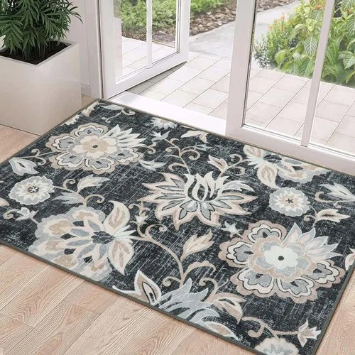 Vista 66 de Beeiva Alfombras florales de entrada, lavables para interiores, ultra fina, de 2 x 3 pies, antideslizante, para cocina, tapete de cachemira suave