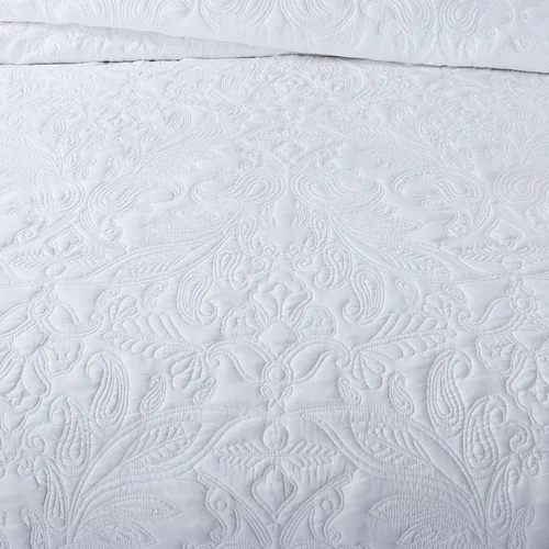 Vista 5 de HoneiLife - Juego de colcha de tamaño King, juego de ropa de cama bordada de microfibra de 3 piezas, colcha reversible, ligera, patrón de estampado