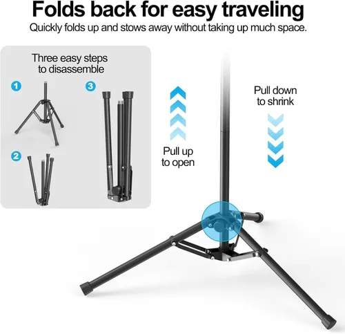 Vista 7 de Soporte de micrófono con brazo de brazo, trípode resistente, soporte de suelo ajustable con bolsa de transporte y 2 clips de micrófono para cantar