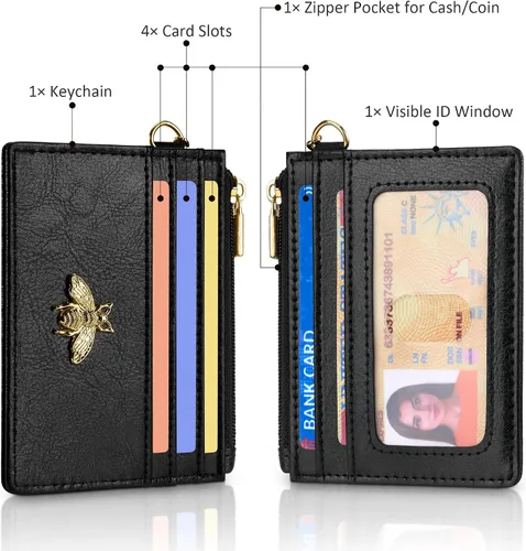 Vista 3 de SEAVILIA Tarjetero llavero cartera para mujer con ventana de identificación RFID monedero regalo abeja delgada minimalista pequeña cartera