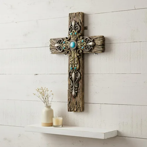 Vista 2 de Comfy Hour Cruz de pared de 12 pulgadas, decoración religiosa rústica