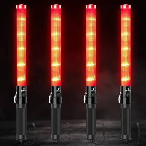 Vista 7 de Paquete de 2 varitas de tráfico LED rojas de 16 pulgadas con 3 modos intermitentes Bastón de seguridad de tráfico con correa de muñeca