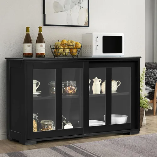 Vista 8 de Gabinete de buffet apilable, aparador de cocina moderno Negro