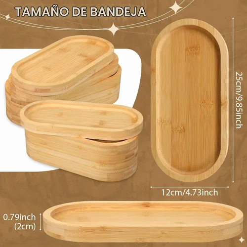 Vista 2 de Nuogo 12 bandejas de bambú para servir de 10 x 5 pulgadas, plato ovalado de bambú de madera, platos ovalados de charcutería, plato de queso