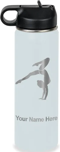 Vista 38 de LaserGram Botella de agua personalizada, soporte de mano de gimnasta, acero inoxidable de doble pared aislada al vacío con popote superior, regalo