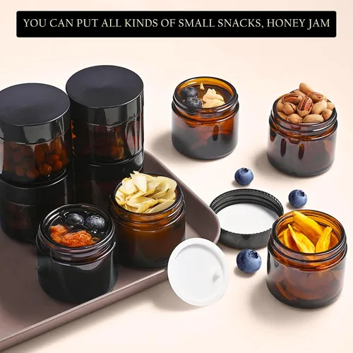Vista 5 de Lil Ray - Tarros de crema de vidrio vacíos ámbar de 1 onza 12PCS Reusable Round Containers Jars for Facial Cream, Eye Cream with Black Lid, DIY