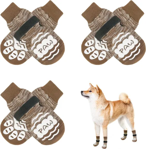 Vista 9 de BEAUTYZOO Calcetines antideslizantes para perros, zapatos de perro para pavimento frío/caliente, protectores de patas con empuñaduras, 3 pares