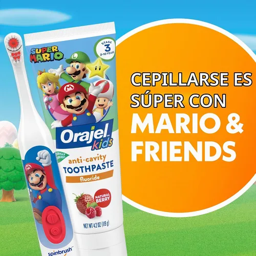 Vista 8 de Cepillo de dientes eléctrico Spinbrush para niños Princesa Peach, con batería y cerdas suaves
