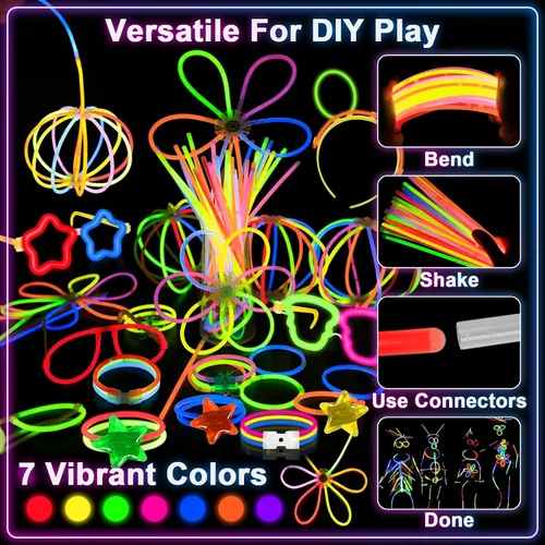 Vista 8 de 647 varillas que brillan en la oscuridad, regalos de fiesta del 4 de julio, suministros de fiesta para adultos, palillos brillantes a granel
