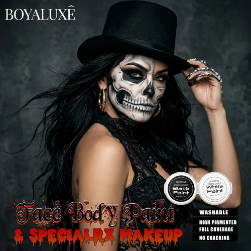 Vista 4 de Kit de pintura facial blanca y negra para Halloween con base de aceite, kit Negro-blanco