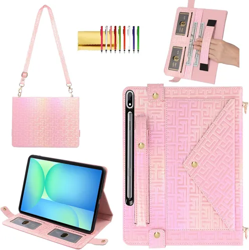 Vista 26 de Bolso Funda para Samsung Galaxy Tab S10 FE/S9 FE 10.9"/S9/S8/S7 11", Techcircle Folio con Soporte Cruzado, Billetera con Ranura para Lápiz S Pen