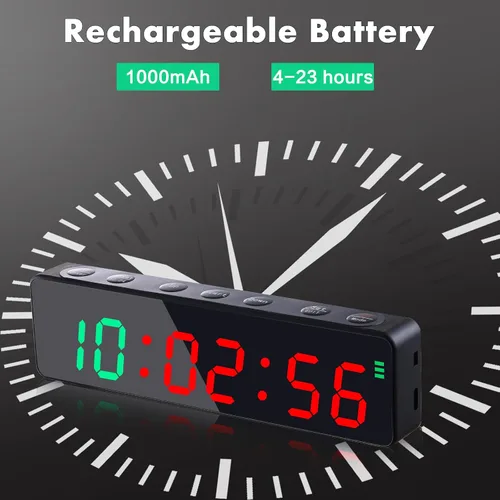Vista 4 de PELLOR Reloj portátil con temporizador de gimnasio, temporizador de intervalos de entrenamiento con potente imán y llave de acceso directo