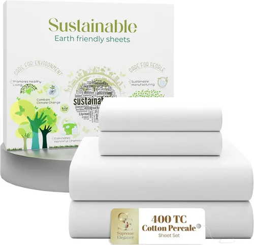 Vista 10 de Purity Home - Juego de sábanas 100% algodón de 400 hilos, percal refrescante, con bolsillo profundo elástico, ropa de cama de 3 piezas, lujo