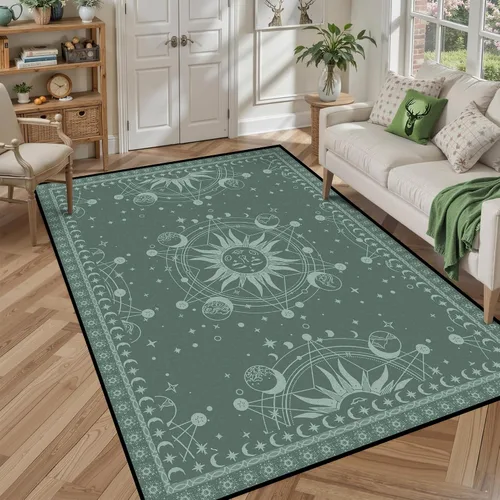 Vista 37 de Alfombra de Sol y Luna Boho Alfombras de Área Celestiales para Dormitorio Residencia Universitaria Sala de Estar Bohemia Oculta Creciente Solar