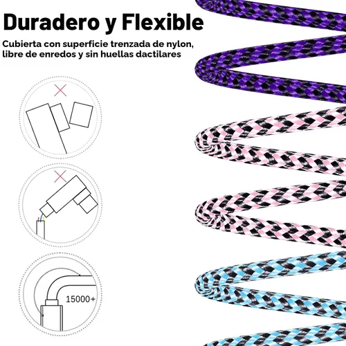 Vista 4 de Cable de carga para iPhone, cable Lightning de 6 pies, 3 unidades, cable de carga largo para iPhone 11, cargador para iPhone 6 pies