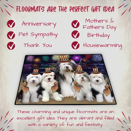 Vista 7 de Doggie of the Day Old English Sheepdogs Floor Mat - 4th of July Independence Day - Best Dog Doormat - Protector Decor - Unique Portrait Art