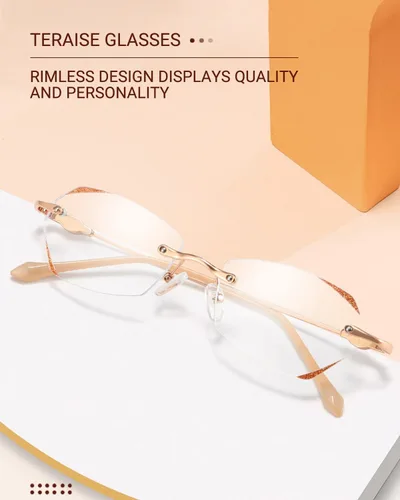 Vista 2 de TERAISE Gafas de lectura sin marco para mujer con bloqueo de luz azul, lentes sin montura de corte de diamante de moda