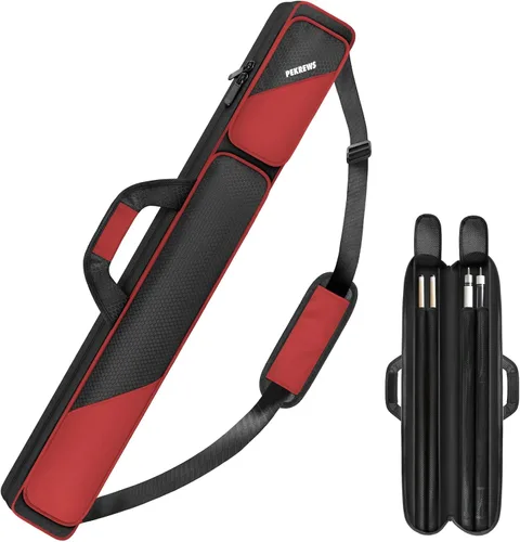Vista 11 de Estuche para taco de billar, estuche para palos de billar 2x2 con capacidad para 2 palos con 2 bolsillos con cremallera para accesorios, bolsa