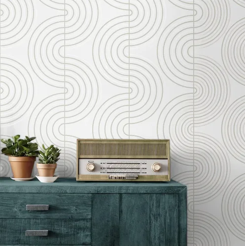 Vista 4 de NextWall Papel pintado Zen Geometric Peel and Vinyl Stick (Lunar Rock & Metallic Pearl) - Uno