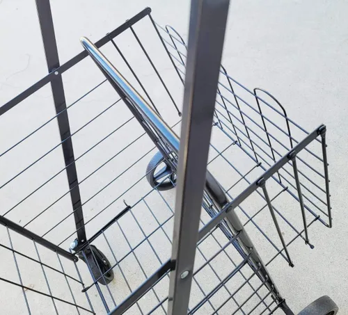 Vista 6 de Carrito de compras plegable Jumbo de alta resistencia, con cesta doble y ruedas giratorias de 360°