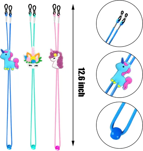 Vista 3 de SKYCOOOOL 24 correas para gafas para niños, ajuste de unicornio arcoíris, correas antideslizantes de silicona para gafas, retenedor de gafas
