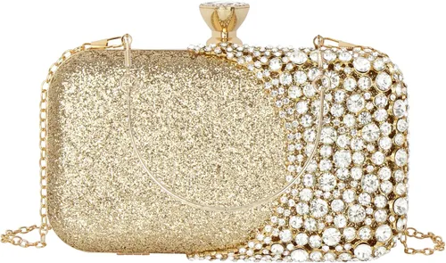 Vista 22 de Reberomantic - Bolso de mano para mujer con patrón de celosía, geométrico, con cadena, tipo clutch para la noche