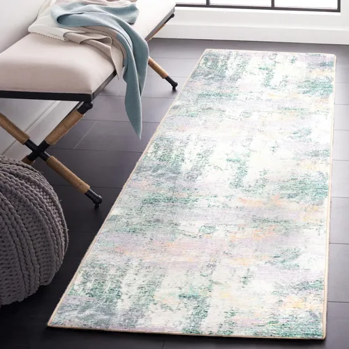 Vista 6 de SAFAVIEH Sequoia Collection - Alfombra para pasillo, 2 pies 2 pulgadas x 9 pies, verde y morado, diseño abstracto moderno, no desprende pelusa