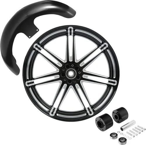 Vista 109 de TCMT Llanta de rueda delantera de 21", buje de rueda de brida de doble disco con guardabarros delantero negro sin pintar, compatible con modelos