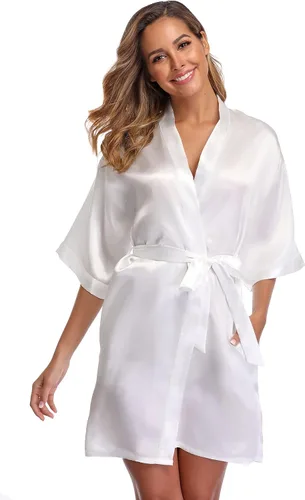 Vista 2 de Bata estilo kimono corto, albornoz, batas de novia sedosas, bata de baño
