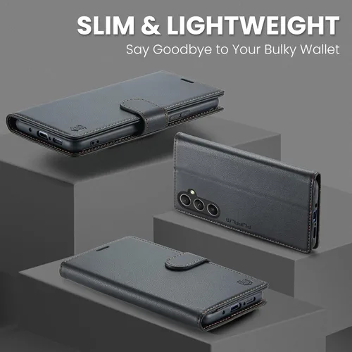 Vista 6 de FLIPALM - Funda tipo cartera para Samsung Galaxy A54, color negro Titular de la tarjeta, bloqueo RFID, cuero PU Folio Flip, Kickstand, cubierta